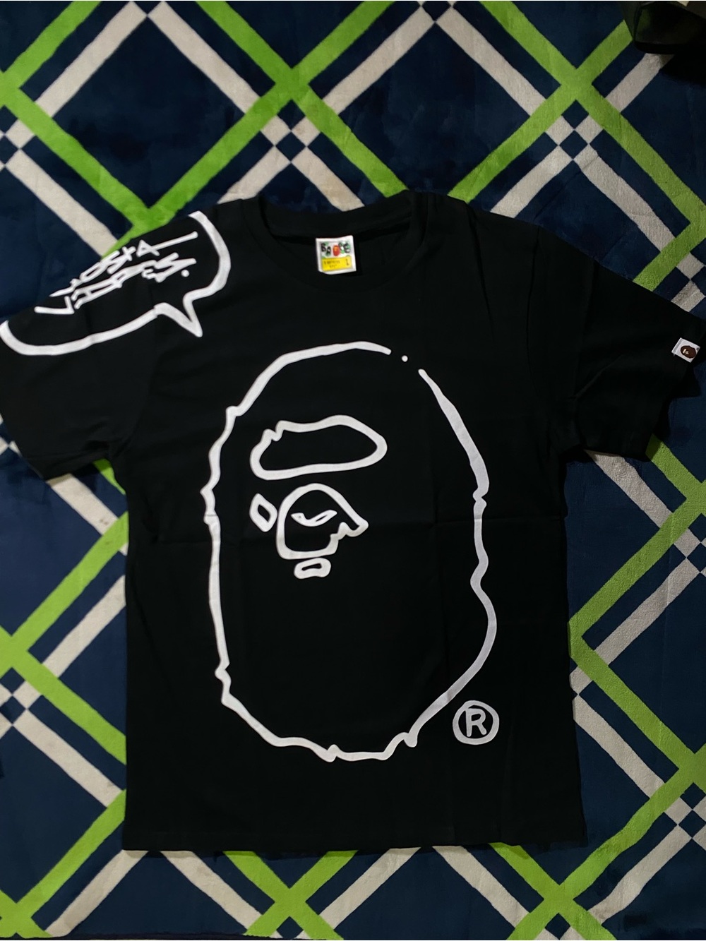 Bape Black Short-Sleeve Tee with White Ape Outline